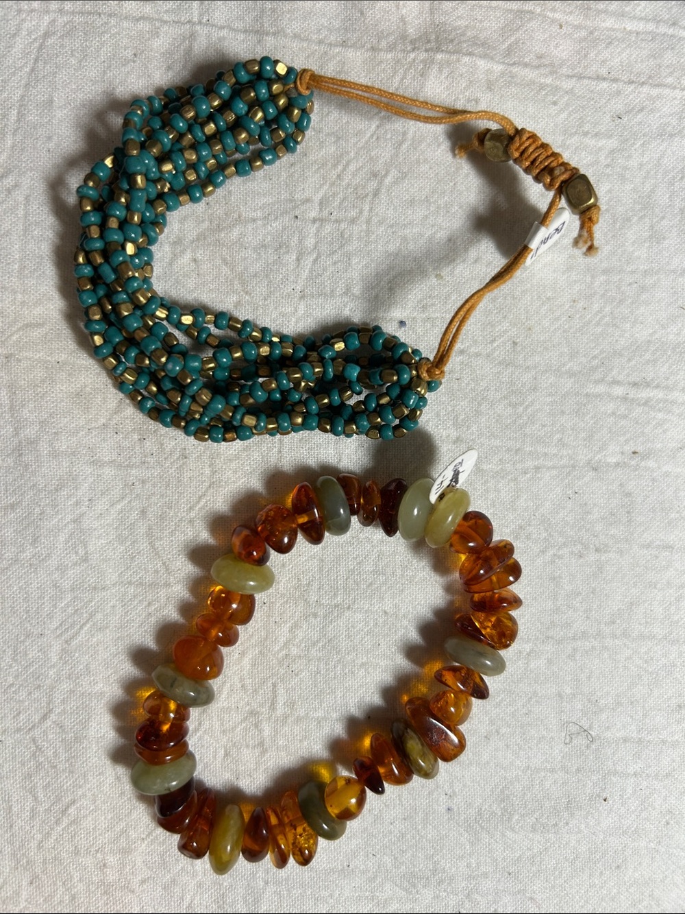Turquoise Seed Bead Bracelet and Amber Bead Stretch Bracelet - Turquoise & Amber